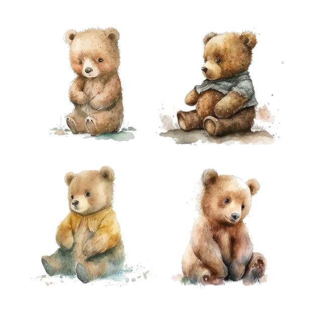 Ilustração de esboço em aquarela de adorável urso bebê fofo