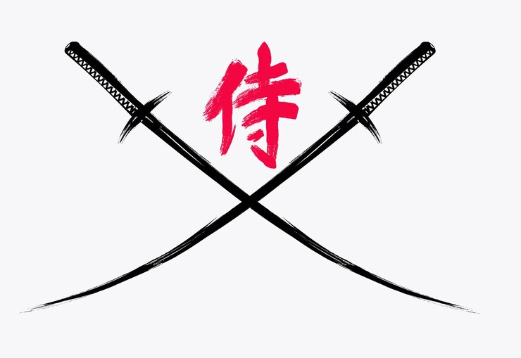 Vetor ilustração de espada japonesa monocromática vintage espada samurai japonesa duas espadas katana japonesas