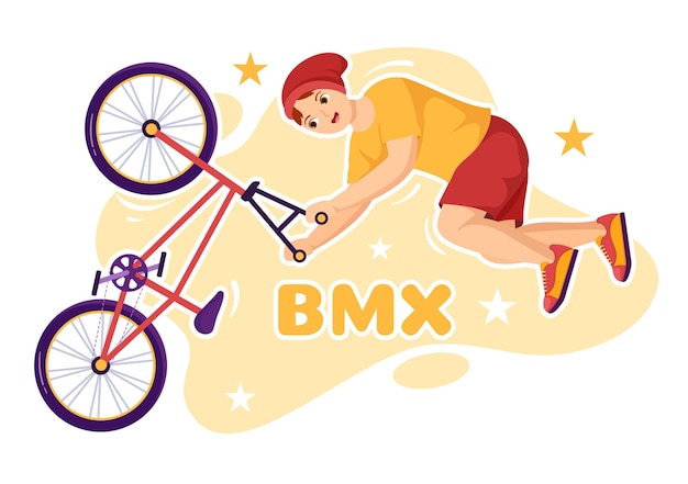 Ilustração de esporte de bicicleta bmx com jovens andando de bicicleta para a página inicial desenhada à mão