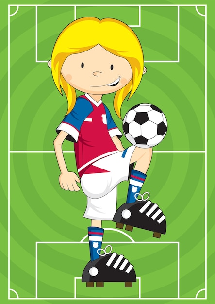 Vetor ilustração de esportes de jogador de futebol feminino bonito dos desenhos animados