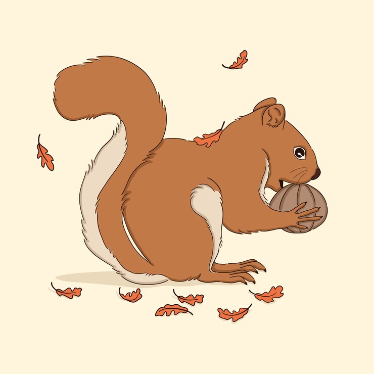 Vetor ilustração de esquilo de outono desenhada a mão fofa