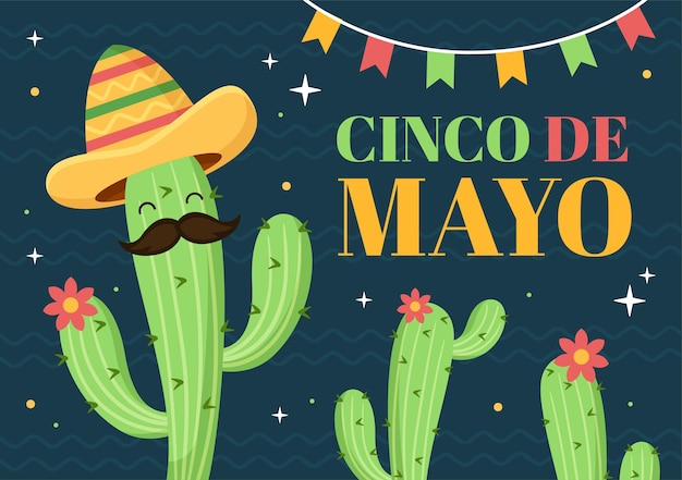 Ilustração de estilo cartoon de celebração de feriado mexicano de cinco de maio