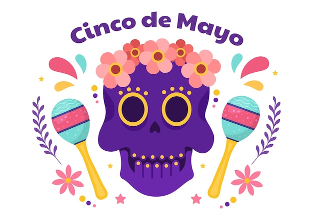 Ilustração de estilo cartoon de celebração de feriado mexicano de cinco de maio