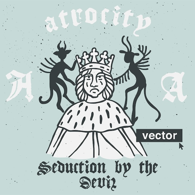 Ilustração de estilo de gravura vetorial de atrocidade arte medieval com caligrafia de blackletter