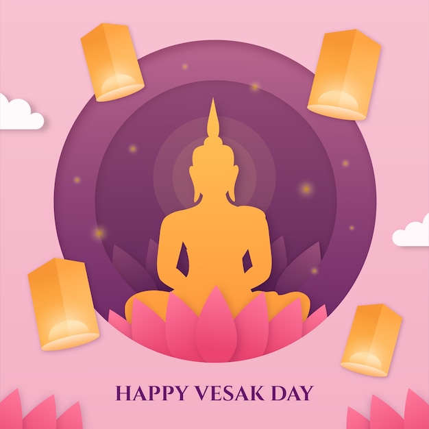 Ilustração de estilo de papel para a celebração do festival do dia vesak