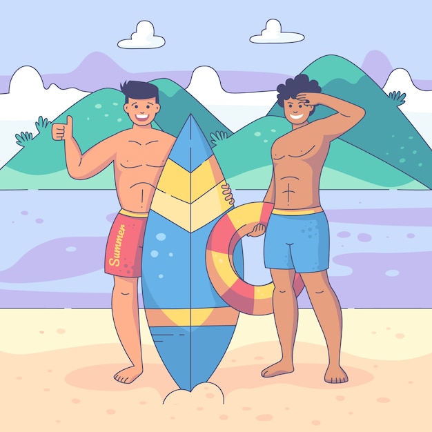 Vetor ilustração de estilo de vida de amigos de verão desenhada à mão