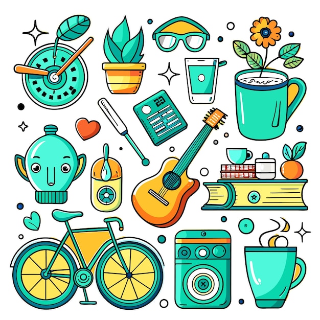 Ilustração de estilo de vida icon vector doodle set bundle.