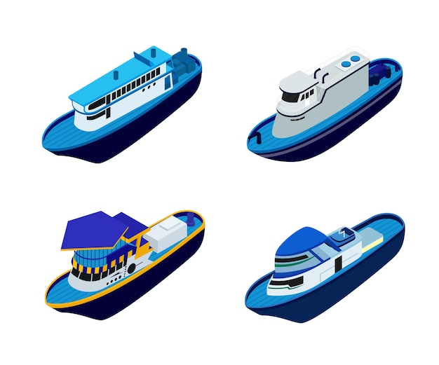 Vetor ilustração de estilo isométrico sobre navio ou barco de vetor premium