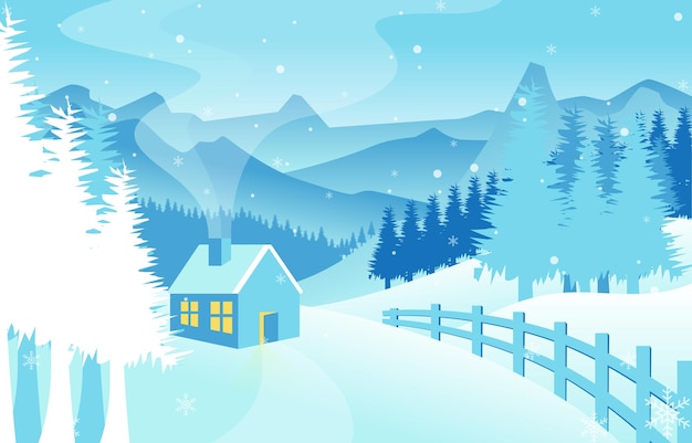 Ilustração de estilo plano de fundo de paisagem de inverno