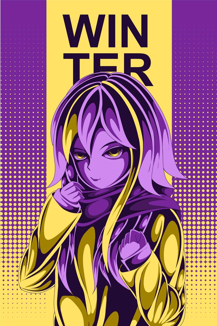 Vetor ilustração de estilo retrô de meio-tom de anime de desenho animado de inverno colorido