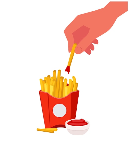 Ilustração de estoque vetorial de batatas fritas e molho profundo
