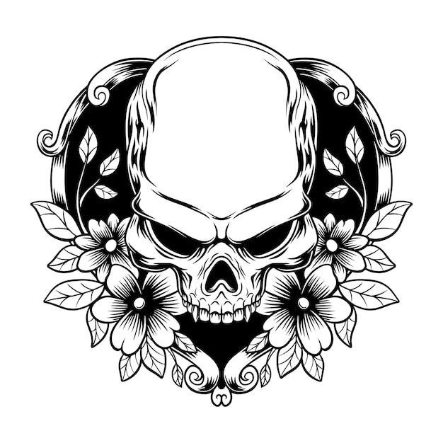 Ilustração de estoque vetorial de cabeça de caveira com flores