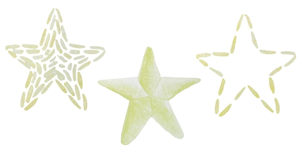 Ilustração de estrelas de bordado amarelo aquarela com efeito de ponto