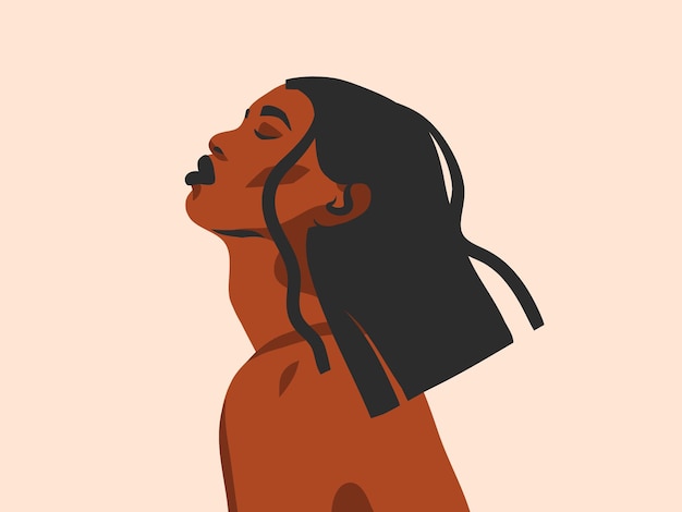 Ilustração de étnica tribal negra linda mulher afro-americana em estilo simples