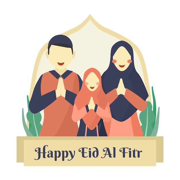 Ilustração de família parabenizando eid al fitr