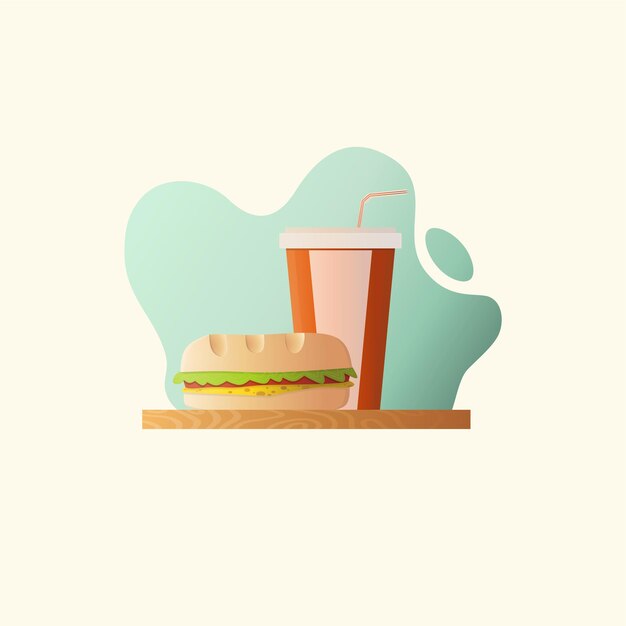 ilustração de fast food com hambúrguer e coca