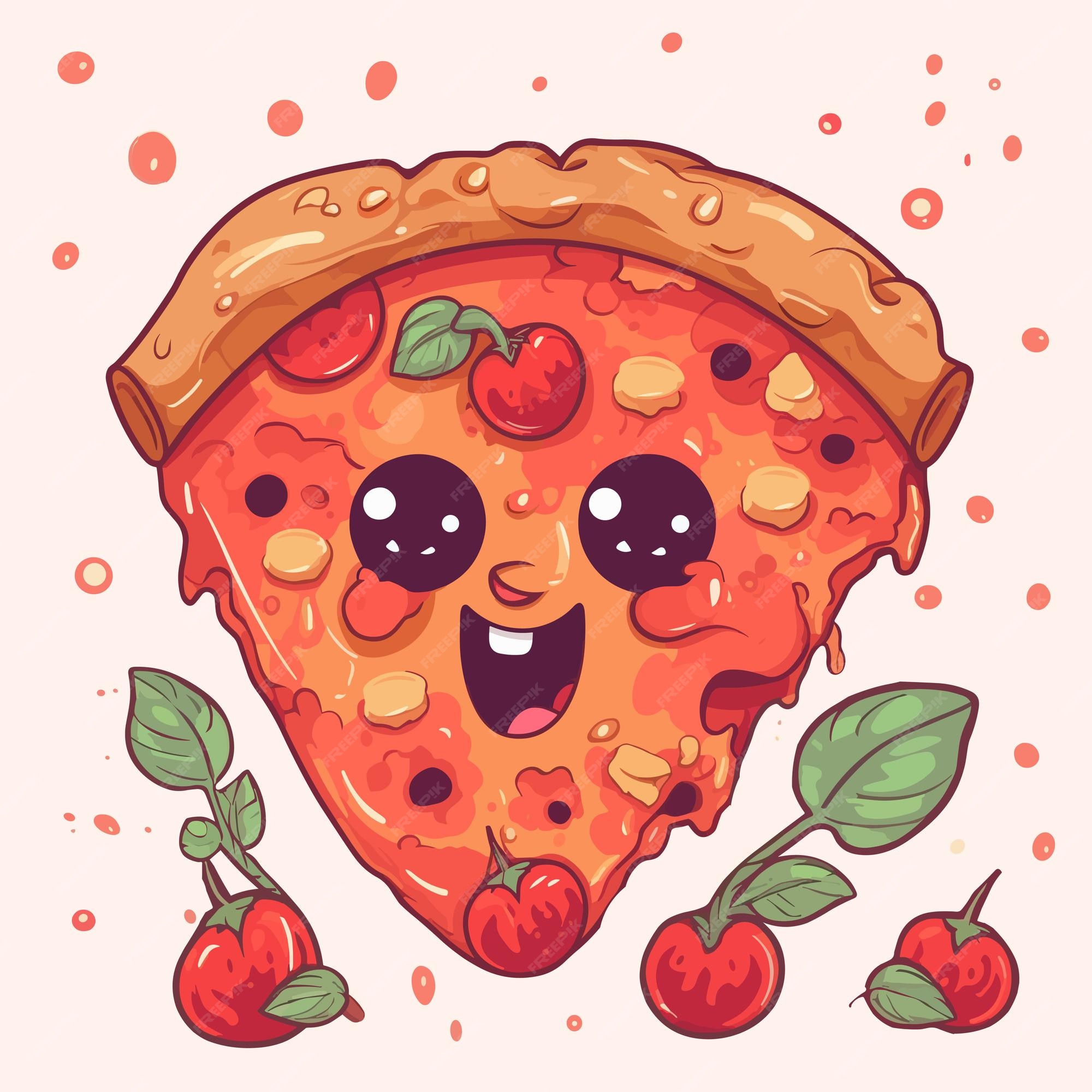 Quadro Decorativo Emoldurado Pizza Kawaii Desenho Japones Fofo