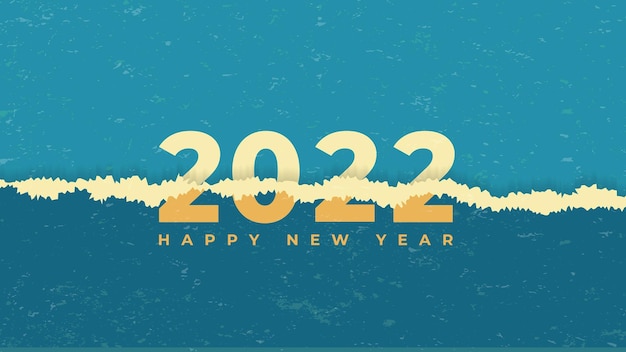 Ilustração de feliz ano novo de 2022 com fundo de efeito de papel rasgado azul