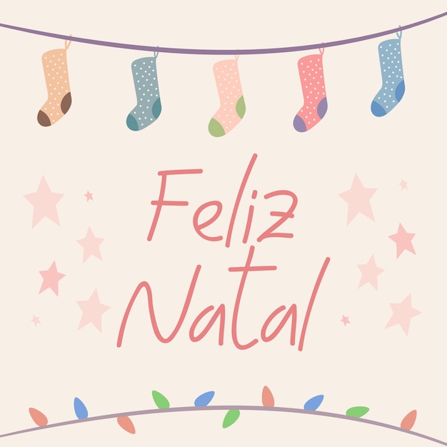 Feliz natal ilustração em português brasileiro com luzes de natal e