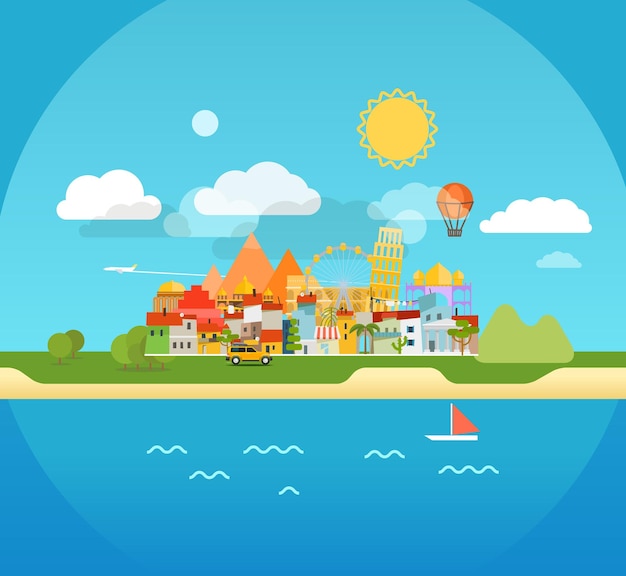 Ilustração de férias à beira-mar de verãoxA