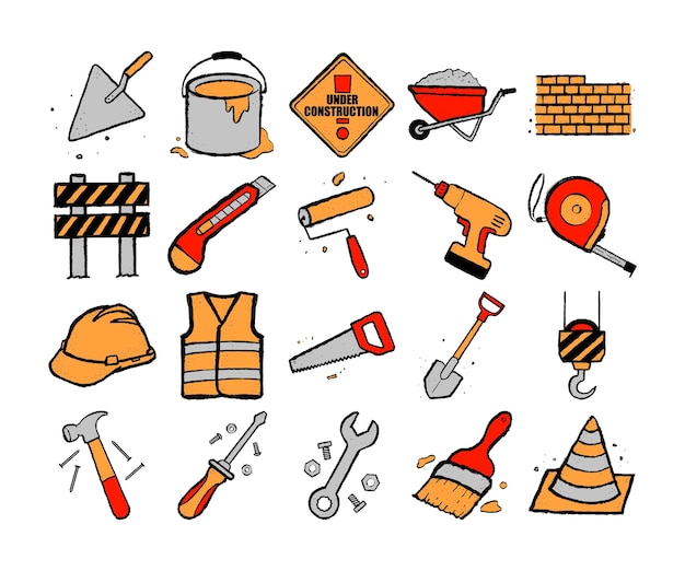 Ilustração de ferramentas e equipamentos de construção