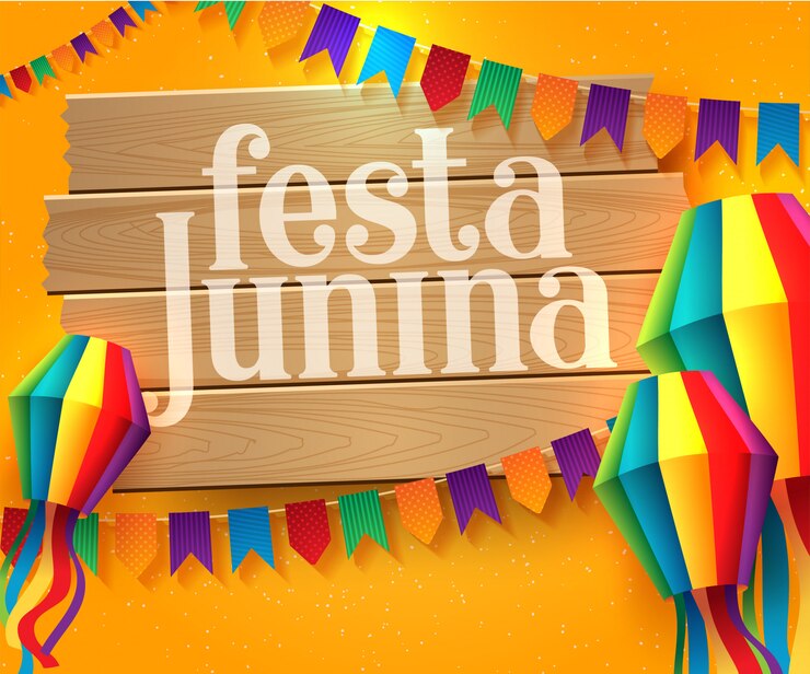 Vetor ilustração de festa junina com bandeiras do partido e lanterna de papel