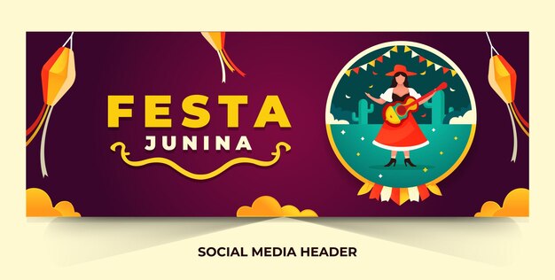 Vetor ilustração de festa junina para modelo de design de cabeçalho de mídia social