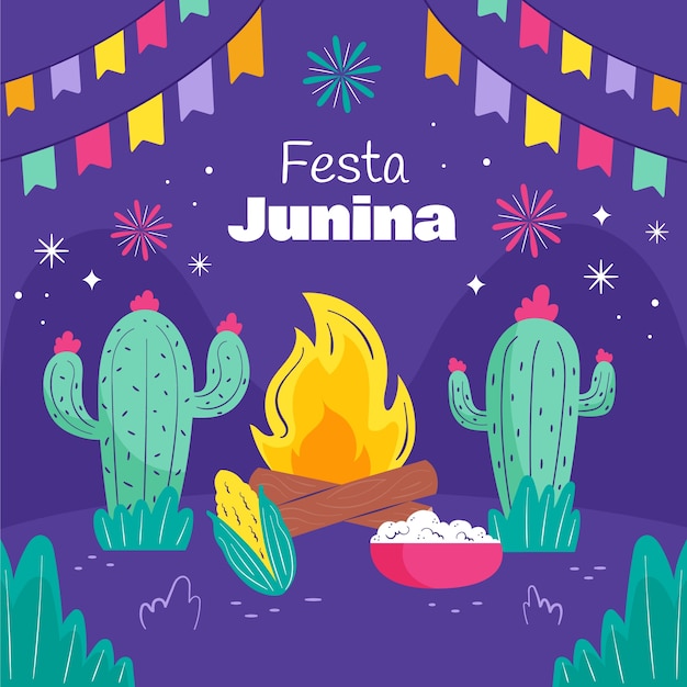 Ilustração de festas juninas brasileiras em gradiente