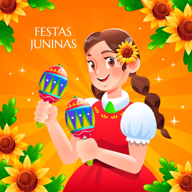Ilustração de festas juninas brasileiras em gradiente