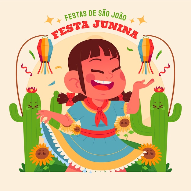 Vetor ilustração de festas juninas brasileiras planas