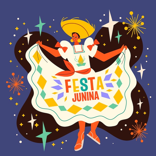 ilustração de festas juninas brasileiras planas