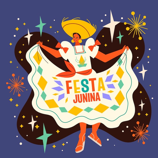 Vetor ilustração de festas juninas brasileiras planas