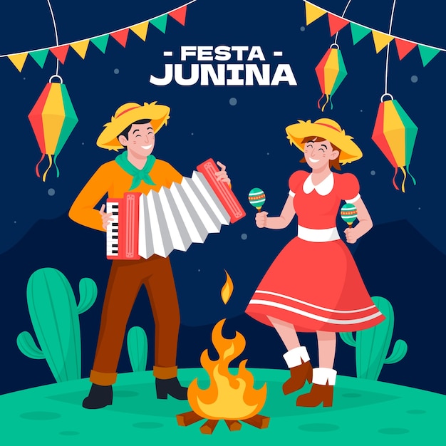 Ilustração de festas juninas planas desenhadas à mão