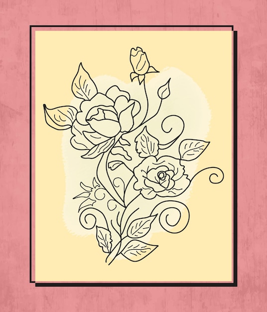 Ilustração de flor de arte de linha desenhada à mão para decoração de parede