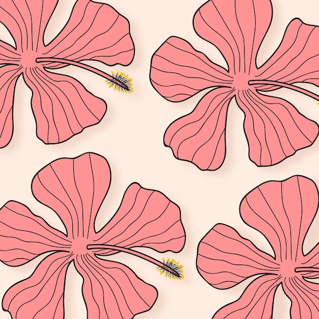 Ilustração de flor de hibisco rosa em fundo amarelo claro