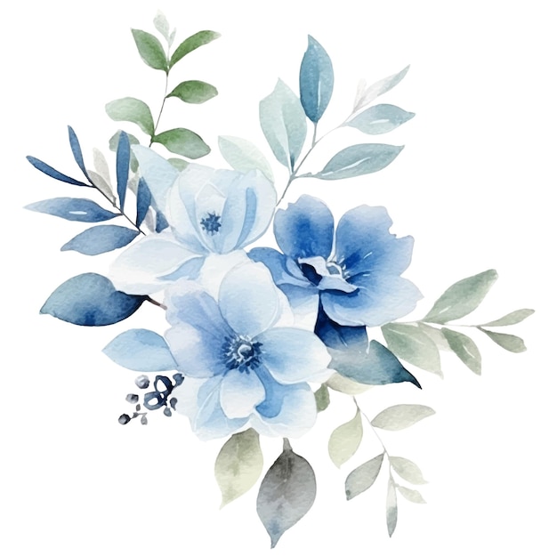 Vetor ilustração de flor em aquarela ilustração de uma flor azul e verde