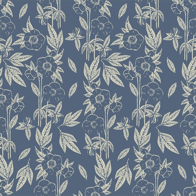 Ilustração de flores bonitas vetorial padrão de repetição contínua arte digital