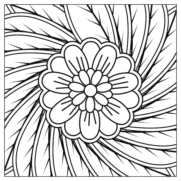 Ilustração de flores desenhadas à mão e livro de colorir de flores para adultos