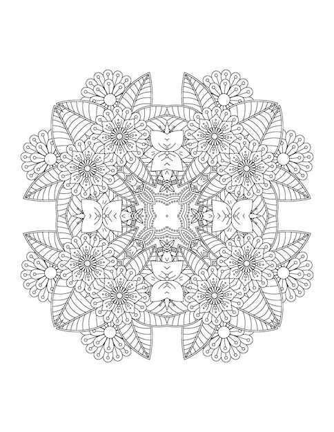 Ilustração de flores desenhadas à mão Mandala para colorir interior para adulto e mandala kdp