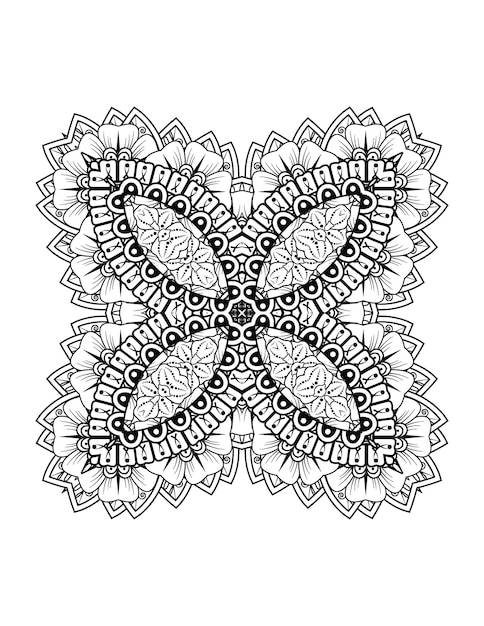 Ilustração de flores desenhadas à mão mandala para colorir interior para adulto e mandala kdp