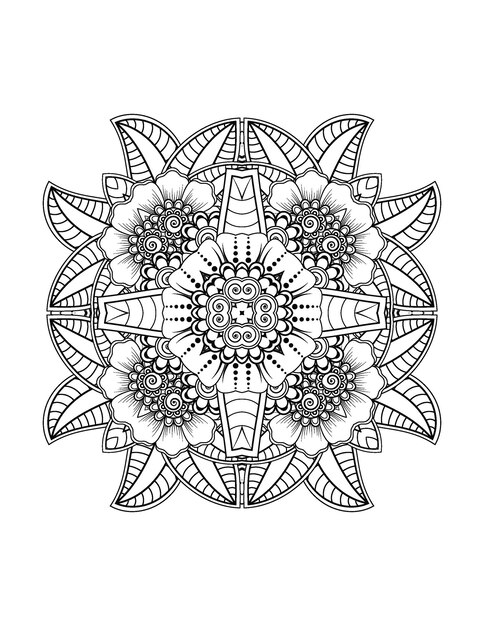 Ilustração de flores desenhadas à mão Mandala para colorir interior para adulto e mandala kdp
