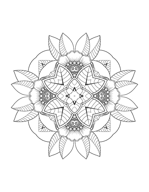 Ilustração de flores desenhadas à mão mandala para colorir interior para adulto e mandala kdp