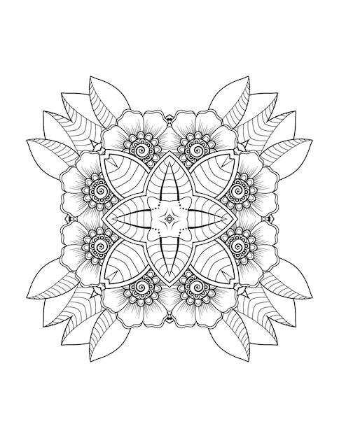 Ilustração de flores desenhadas à mão Mandala para colorir interior para adulto e mandala kdp