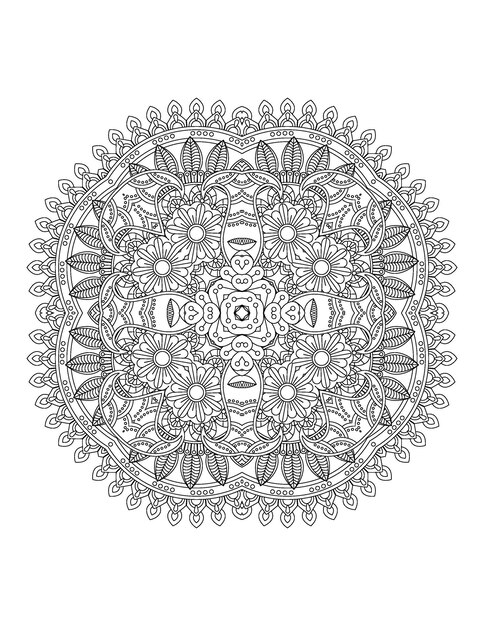 Ilustração de flores desenhadas à mão Mandala para colorir interior para adulto e mandala kdp