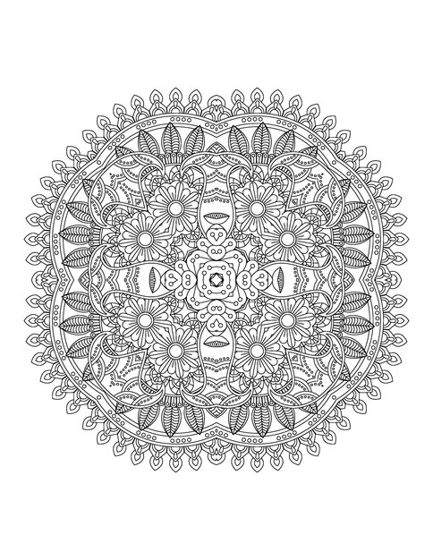 Ilustração de flores desenhadas à mão mandala para colorir interior para adulto e mandala kdp