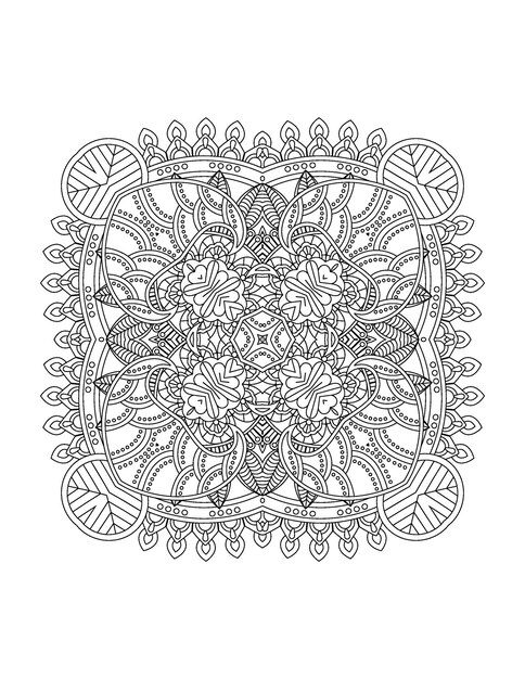Ilustração de flores desenhadas à mão Mandala para colorir interior para adulto e mandala kdp