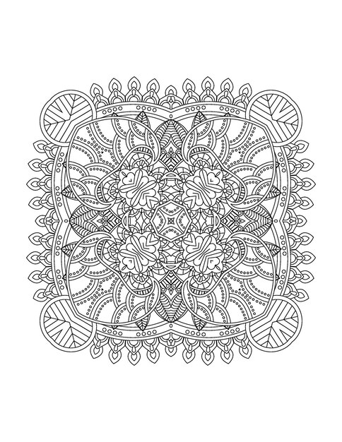 Ilustração de flores desenhadas à mão Mandala para colorir interior para adulto e mandala kdp