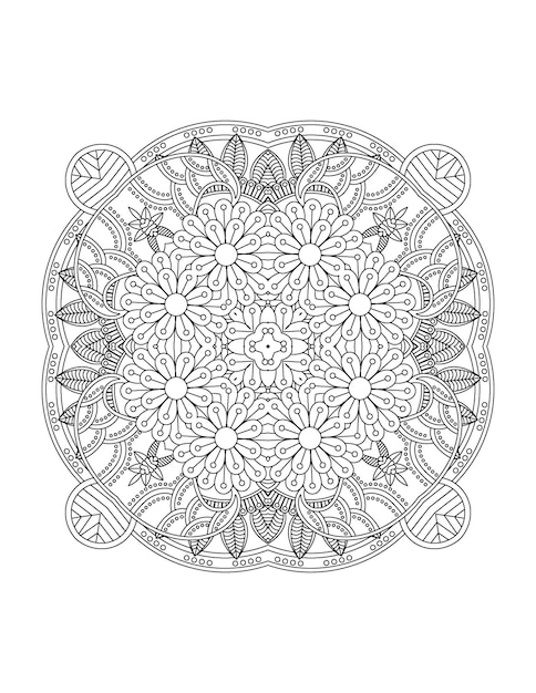 Ilustração de flores desenhadas à mão Mandala para colorir interior para adulto e mandala kdp
