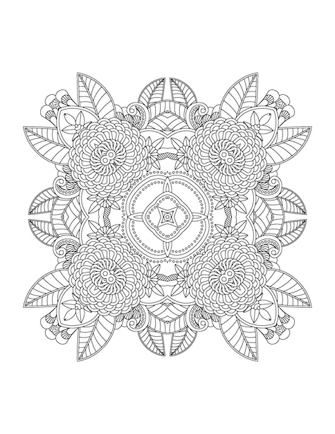 Ilustração de flores desenhadas à mão Mandala para colorir interior para adulto e mandala kdp