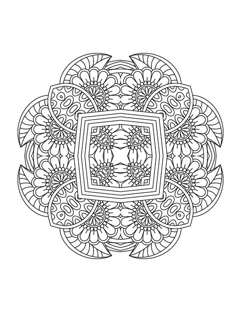 Ilustração de flores desenhadas à mão Mandala para colorir interior para adulto e mandala kdp